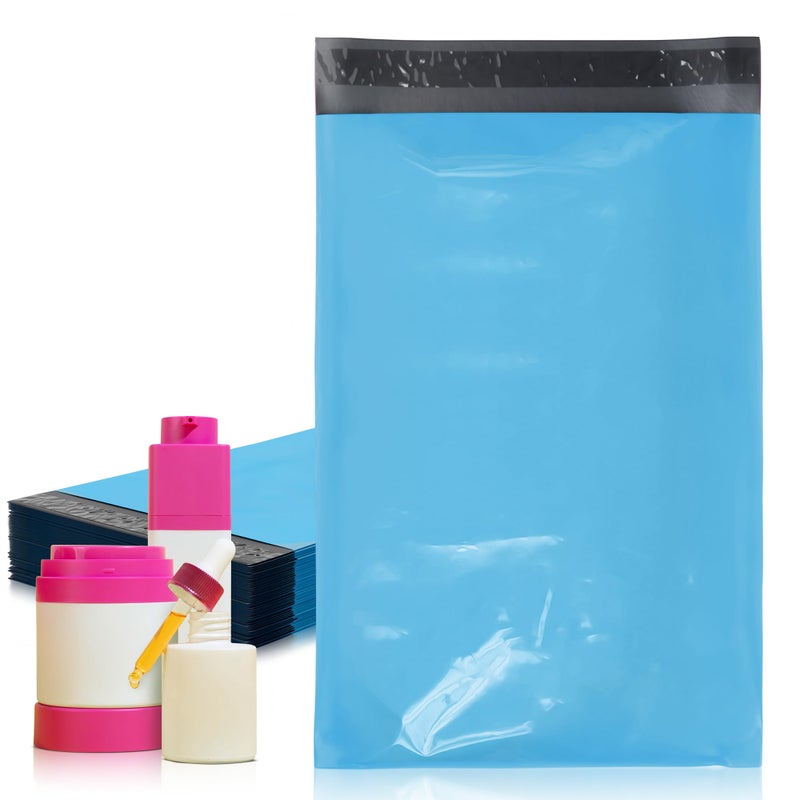 Amiff Blue Poly Mailers Envelopes, 6 x 9 Inches. Pack of 100 Plastic Shipping Bags for Clothes, 2.0 Mil. Stretchy Shipping Envelopes for Clothing. Waterproof Mailers Poly Bags with Self-Seal - Image 1